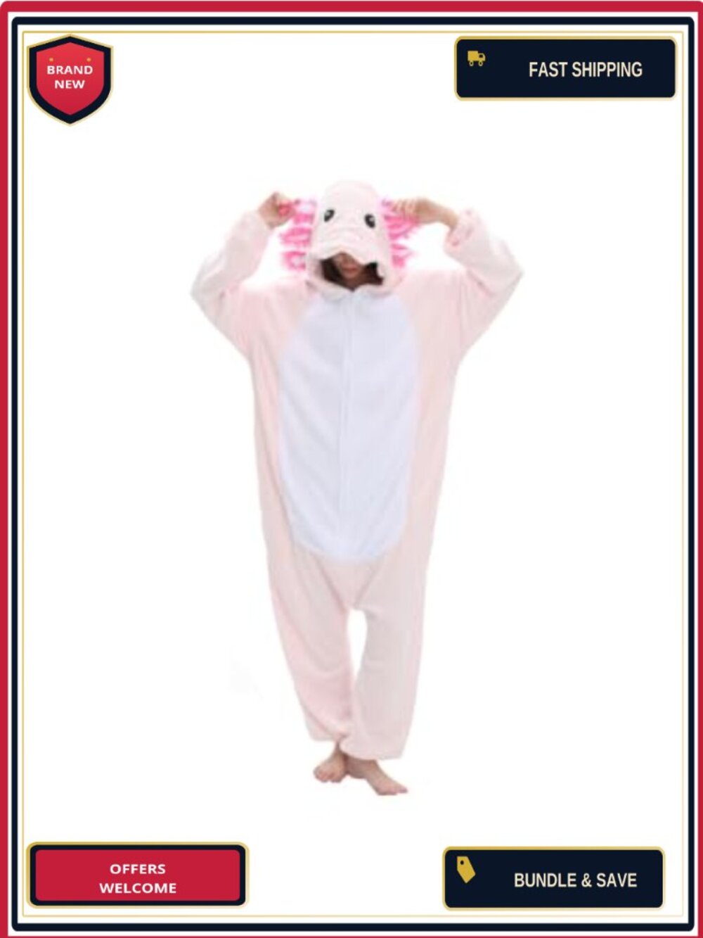 Axolotl Onesie Adult Unisex Polyester Pajama Cosplay Costume One Piece